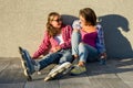 People, motherhood, family and the concept of adoption - Happy mother and daughter talking outdoors Royalty Free Stock Photo