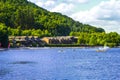 People on the motor boat at the Loch Lomond lake in Scotland, 21 July, 2016 Royalty Free Stock Photo