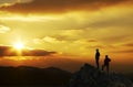 People in mountain on sunset Royalty Free Stock Photo