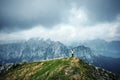 People in mountains, background alps Royalty Free Stock Photo