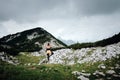 People in mountains, background alps Royalty Free Stock Photo