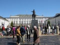 People and mourners candles outside the Presidential Palace in Warsaw, Poland Royalty Free Stock Photo