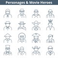 People movie heroes line icon set Royalty Free Stock Photo