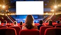 People in Movie Theater with Red Cinema Seats and Empty Screen - Generative Ai Royalty Free Stock Photo