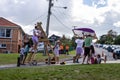 AUCKLAND, NEW ZEALAND - APRIL 07, 2018: Spectators and Competitors at the Murrays Bay Wharf Birdman Festival