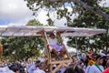 AUCKLAND, NEW ZEALAND - APRIL 07, 2018: Spectators and Competitors at the Murrays Bay Wharf Birdman Festival