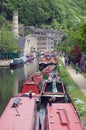 people at the narrow boats club gathering held on the may bank holiday on the rochdale canal at hebden bridge in west yorkshire Royalty Free Stock Photo