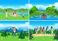 Set of vector illustrations of people resting in nature
