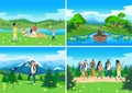 Set of vector illustrations of people resting in nature Royalty Free Stock Photo
