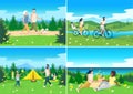 Set of vector illustrations of people resting in nature