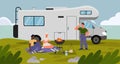 People near camping car vector concept Royalty Free Stock Photo