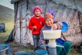 People near South Inylchek Glacier in Kyrgyzstan