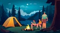 people near tent camping area with campfire night campsite summer camp travel vacation concept mountains landscape Royalty Free Stock Photo