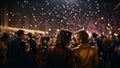 People at New Year\'s Eve party drinking champagne and wine while confetti are falling from the ceiling, generative ai Royalty Free Stock Photo