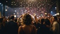 People at New Year\'s Eve party drinking champagne and wine while confetti are falling from the ceiling, generative ai Royalty Free Stock Photo