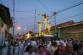 People at night in a procession in the streets of the city of Leon in Nicaragua during the Easter celebrations