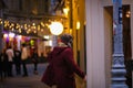 People at night on the streets of the Old Town of Bucharest, Romania, 2020 Royalty Free Stock Photo