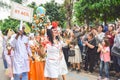 People in nurse and doctor costumes in Orange Blossom Carnival parade`s opening. City of Adana Province in Turkey