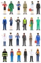 People occupation characters set in flat style isolated on white background. Different men and women professions