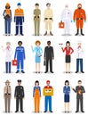 People occupation characters set in flat style isolated on white background. Different men and women professions characters standi Royalty Free Stock Photo