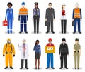 People occupation characters set in flat style isolated on white background. Different men and women professions characters standi