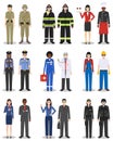 People occupation characters set in flat style isolated on white background. Different men and women professions characters standi Royalty Free Stock Photo