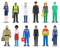 People occupation characters set in flat style isolated on white background. Different men and women professions