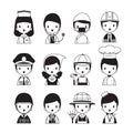 People Occupations Icons Set, Monochrome Royalty Free Stock Photo