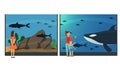 People in Oceanarium, Visitors Watching Sea Animals in Underwater Museum Vector Illustration