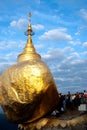 People offerings of gold for Kyaiktiyo Pagoda.Myanmar.