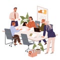 People office work. People in office work under guidance of office manager who promotes teamwork Office workers actively Royalty Free Stock Photo