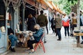 People in the old book fair in Cuesta de Moyano in Madrid