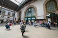 People in the Old Sao Bento Train Station Hall in the city of Porto in the summer of 2022 Royalty Free Stock Photo