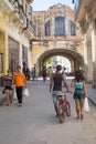 People and old shabby buildings in Havana Royalty Free Stock Photo