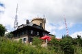 People on the oldest Czech stone lookout tower - Josefs lookout tower at Mount Klet in Blansky forest