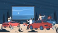 People in open air car cinema theater watching film movie Royalty Free Stock Photo