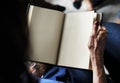 People is opening a book with blank page Royalty Free Stock Photo