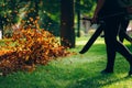 People operating a heavy duty leaf blower. Royalty Free Stock Photo