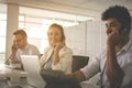 People in operations center talking on Landline phone. Operator Royalty Free Stock Photo