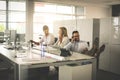 People in operations center talking on Landline phone. Operator Royalty Free Stock Photo