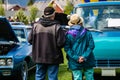 People during the outdoor antique car show Royalty Free Stock Photo