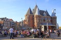 People in outdoor cafe on Nieuwmarkt square, Amsterdam