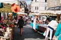 People on outdoor flea market in Paimpol city