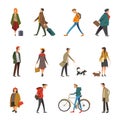 People daily outdoor life in casual clothes vector flat character icons Royalty Free Stock Photo