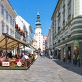 People in outdoor restaurants in Bratislava