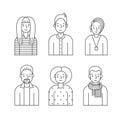 People outline gray icons vector set (men and women). Minimalistic design. Part five. Royalty Free Stock Photo