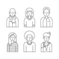People outline gray icons vector set (men and women). Minimalistic design. Part three.