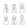 People outline gray icons vector set (men and women). Minimalistic design. Part two.