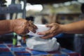 People outreach to donate food from volunteers : Food concept of hope : Free food for poor and homeless people donates food to Royalty Free Stock Photo