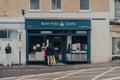 People outside closed Fish and Chips shop in Bath, UK